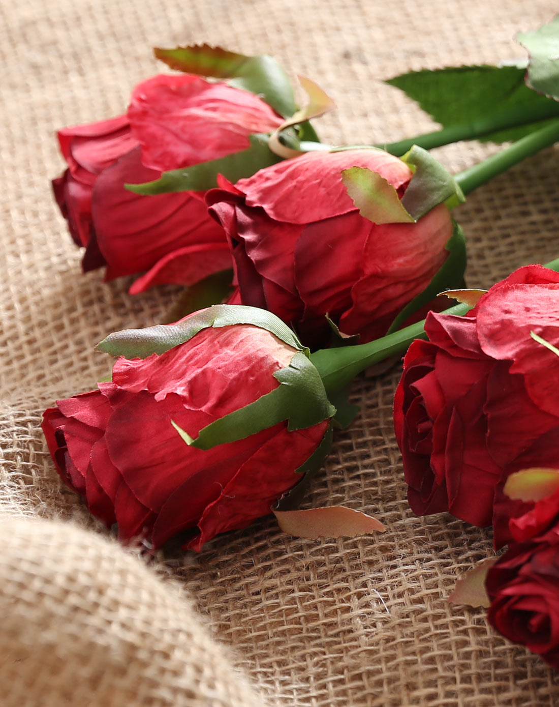 仿真花单短枝德国玫瑰红色6枝