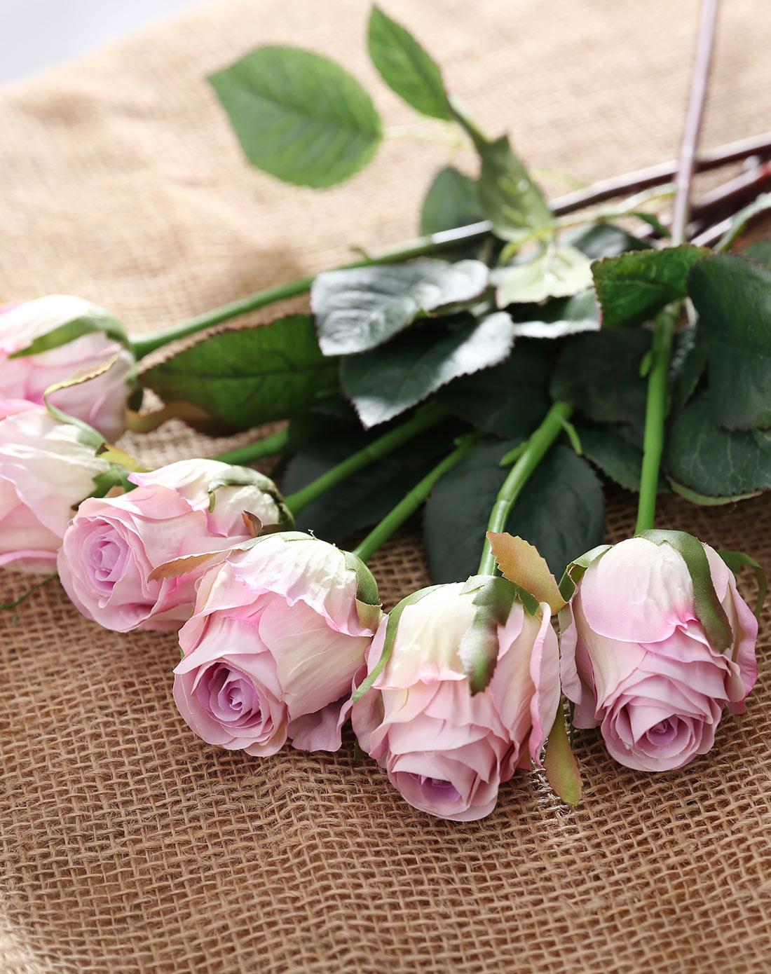 仿真花单短枝德国玫瑰浅紫6枝