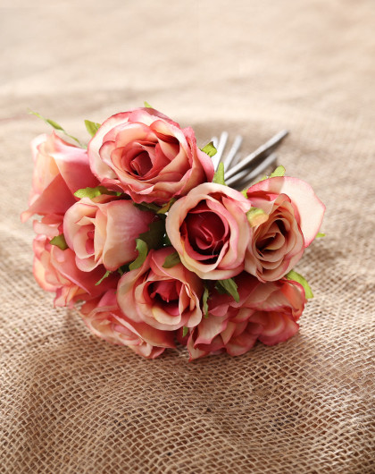 仿真花复古9头贵妃玫瑰深粉