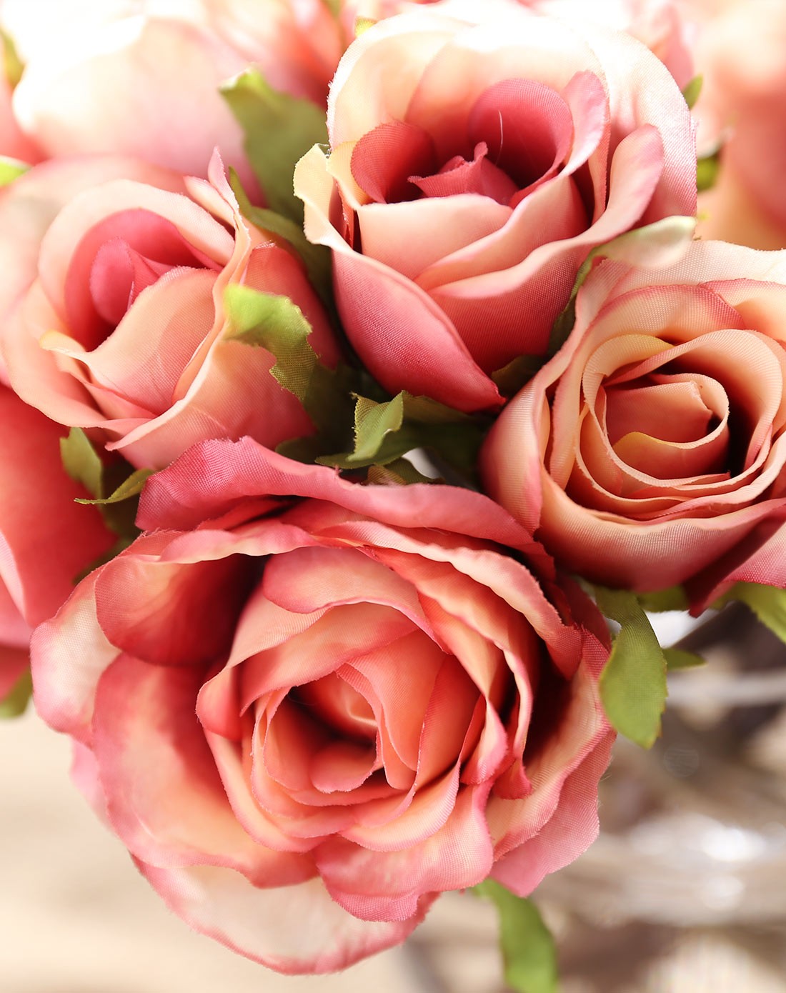 仿真花复古9头贵妃玫瑰深粉2束