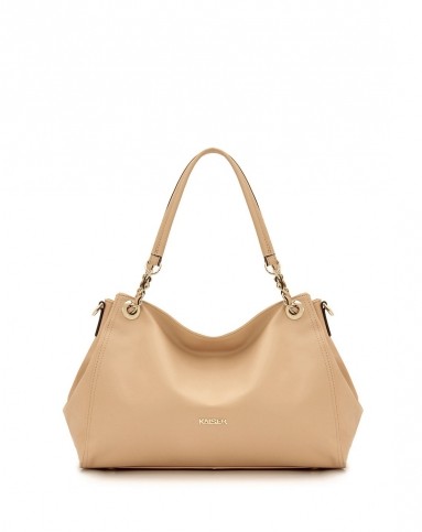 女款浅杏色牛皮革手提包