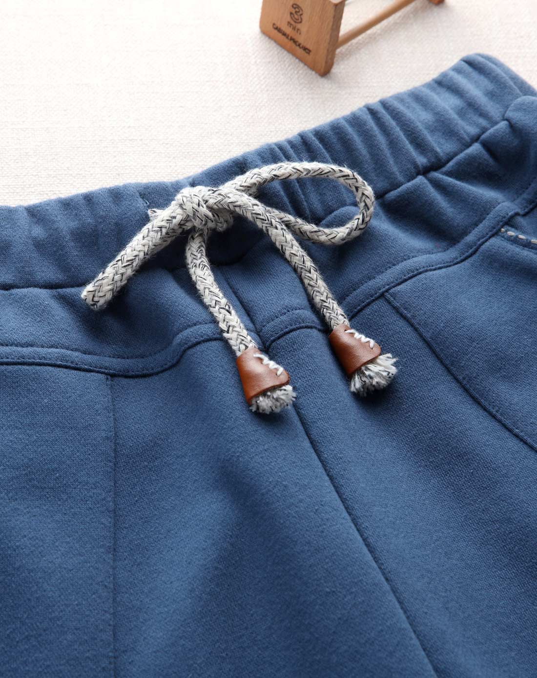 夜空蓝简约宽松抽绳腰头哈伦卫衣裤