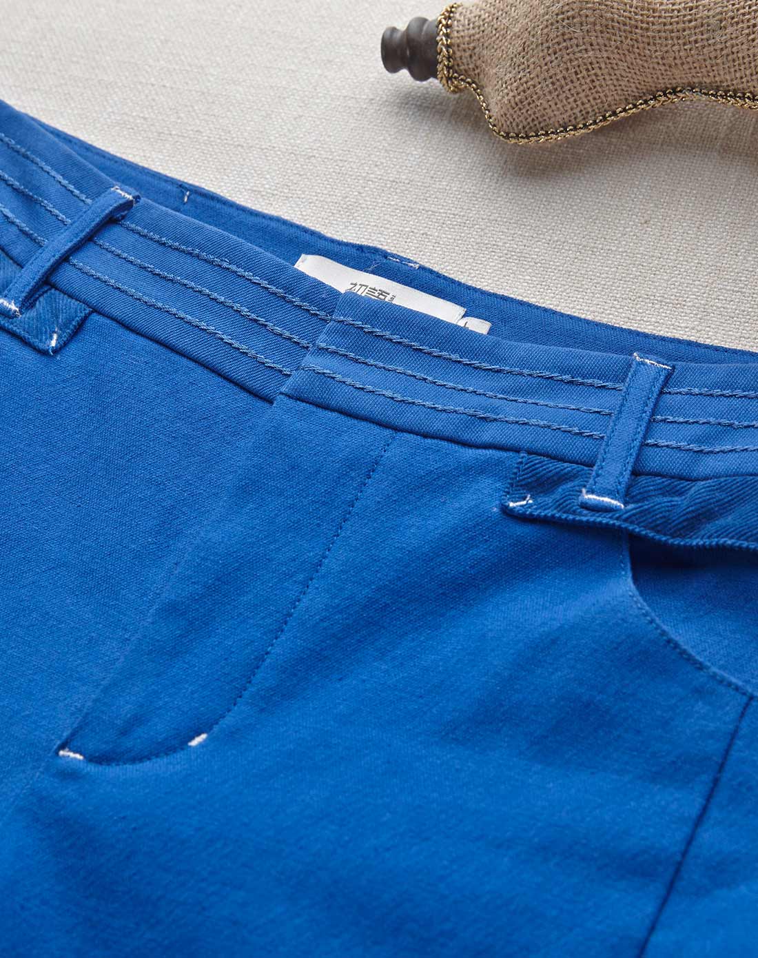 鲜蓝低腰铅笔修身简约休闲裤