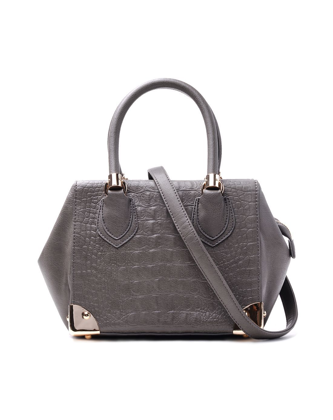 达芙妮鳄鱼纹斜挎灰色手提包
