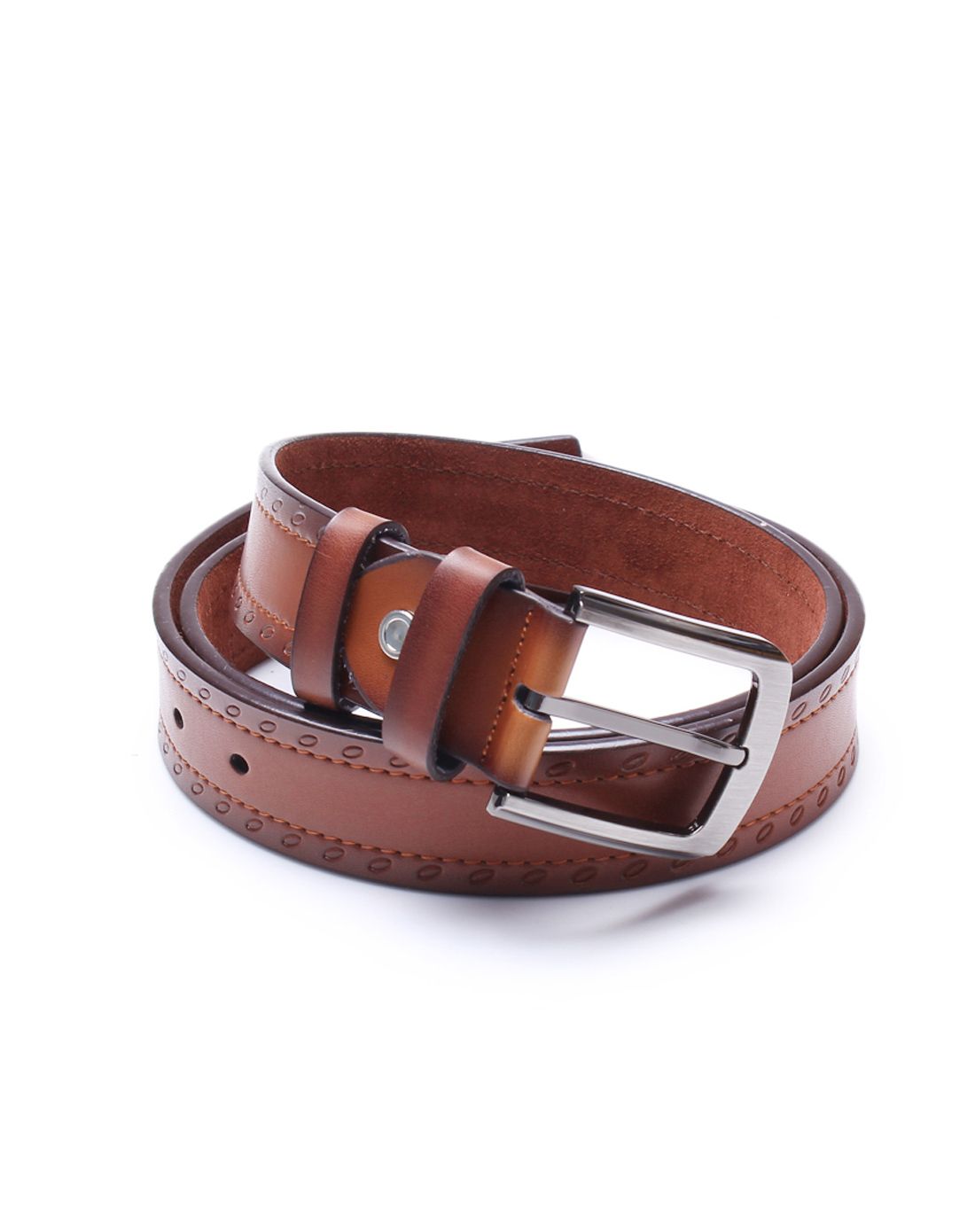 红棕色压花针扣二层牛皮皮带