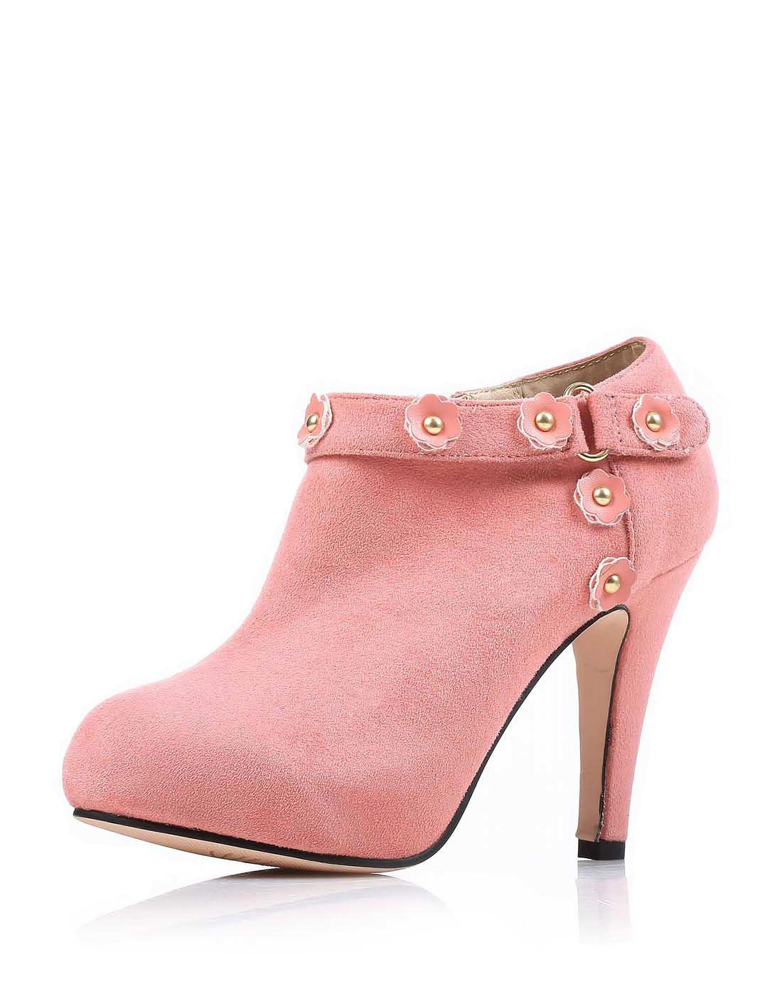 2015秋季新品-粉色-娇俏迷人甜美花朵防水台高跟裸靴