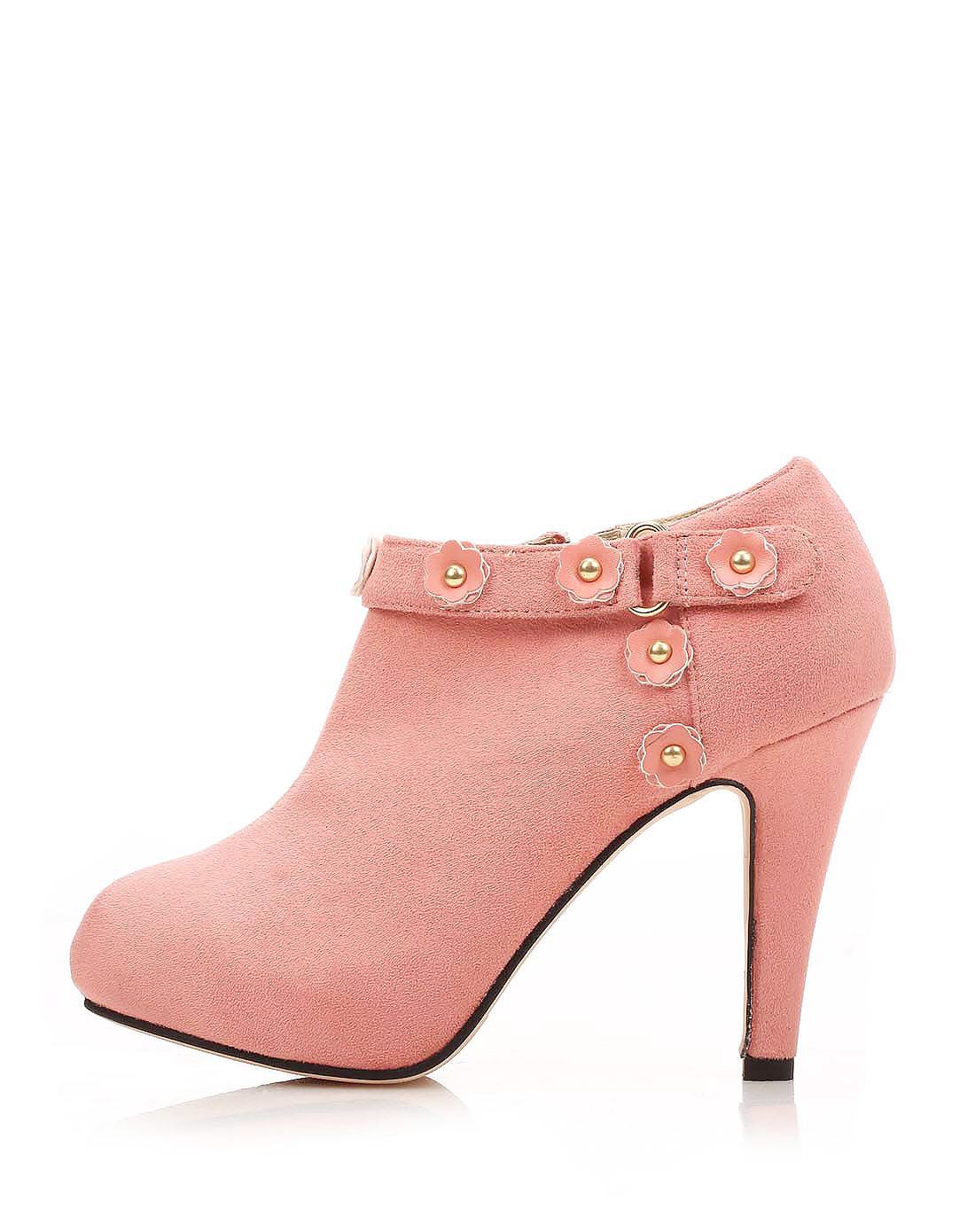 2015秋季新品-粉色-娇俏迷人甜美花朵防水台高跟裸靴