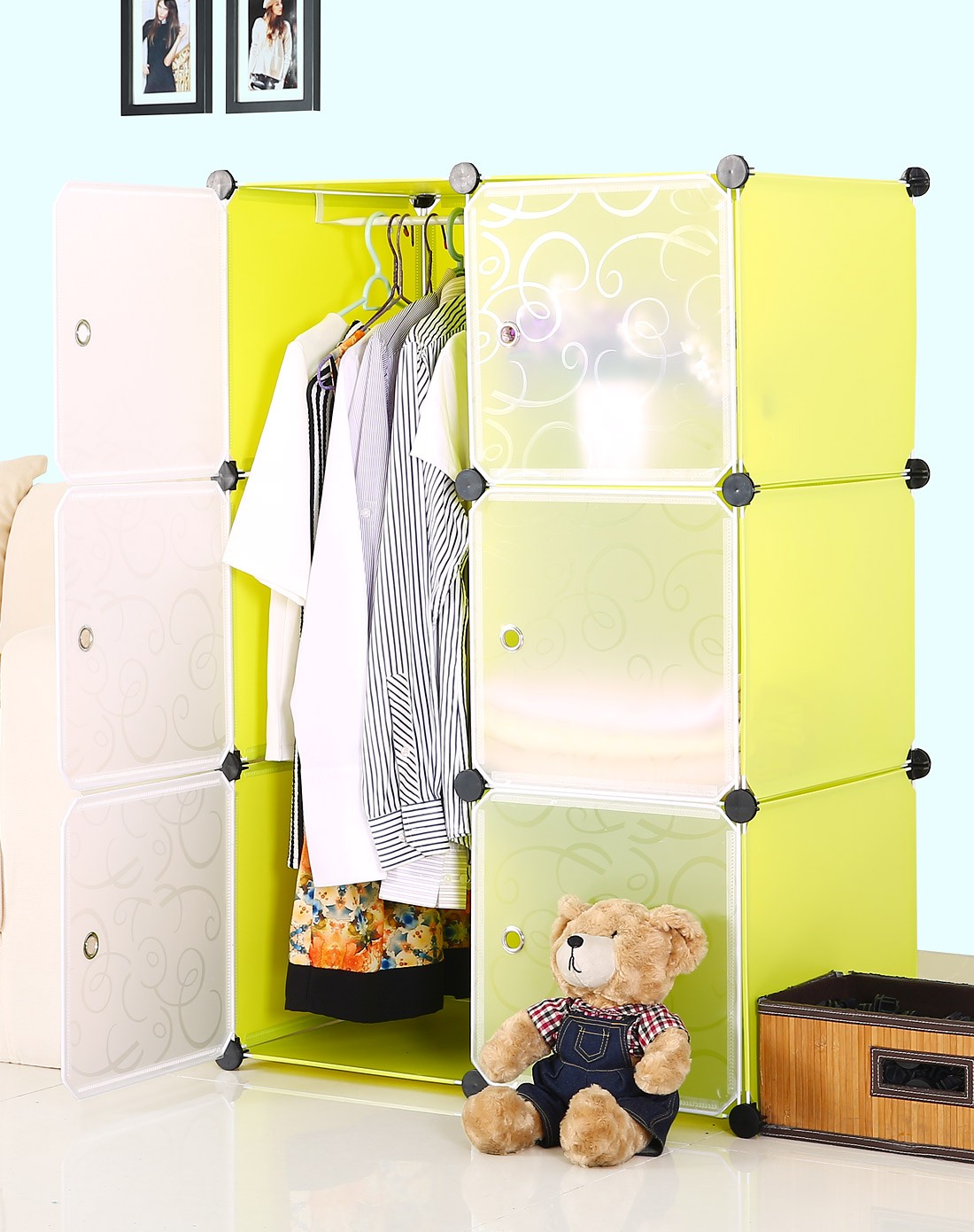 蔻丝家居收纳专场宜家折叠组合式儿衣橱6门3格一挂ksjyygjwhm19_唯品