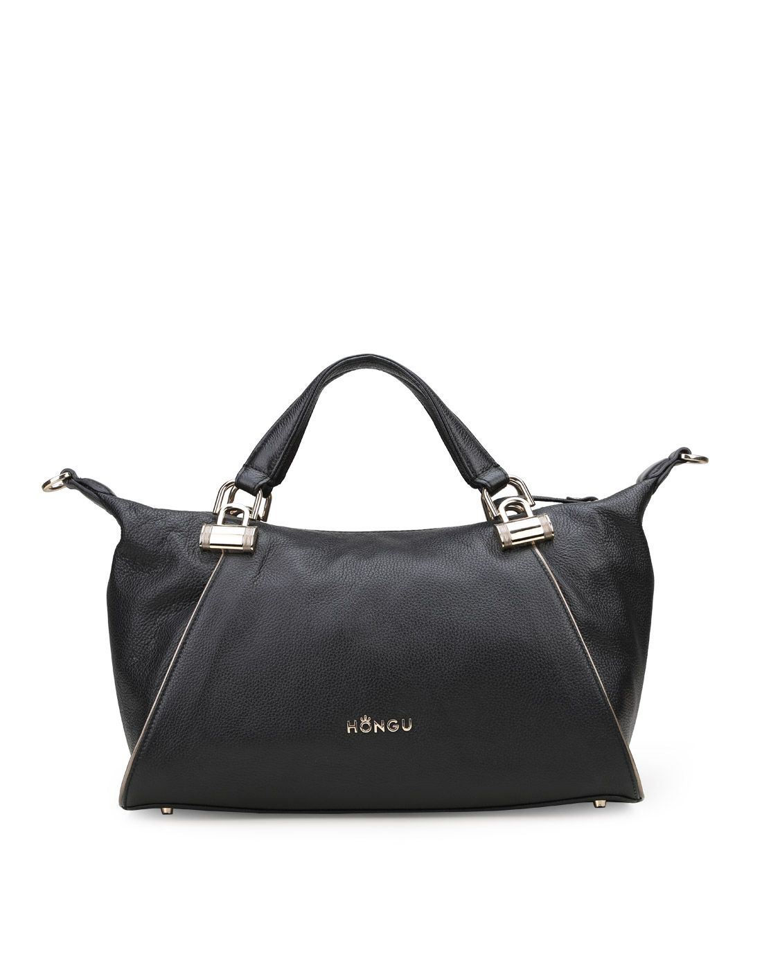 女款低奢头层牛皮漆黑手拎斜挎包