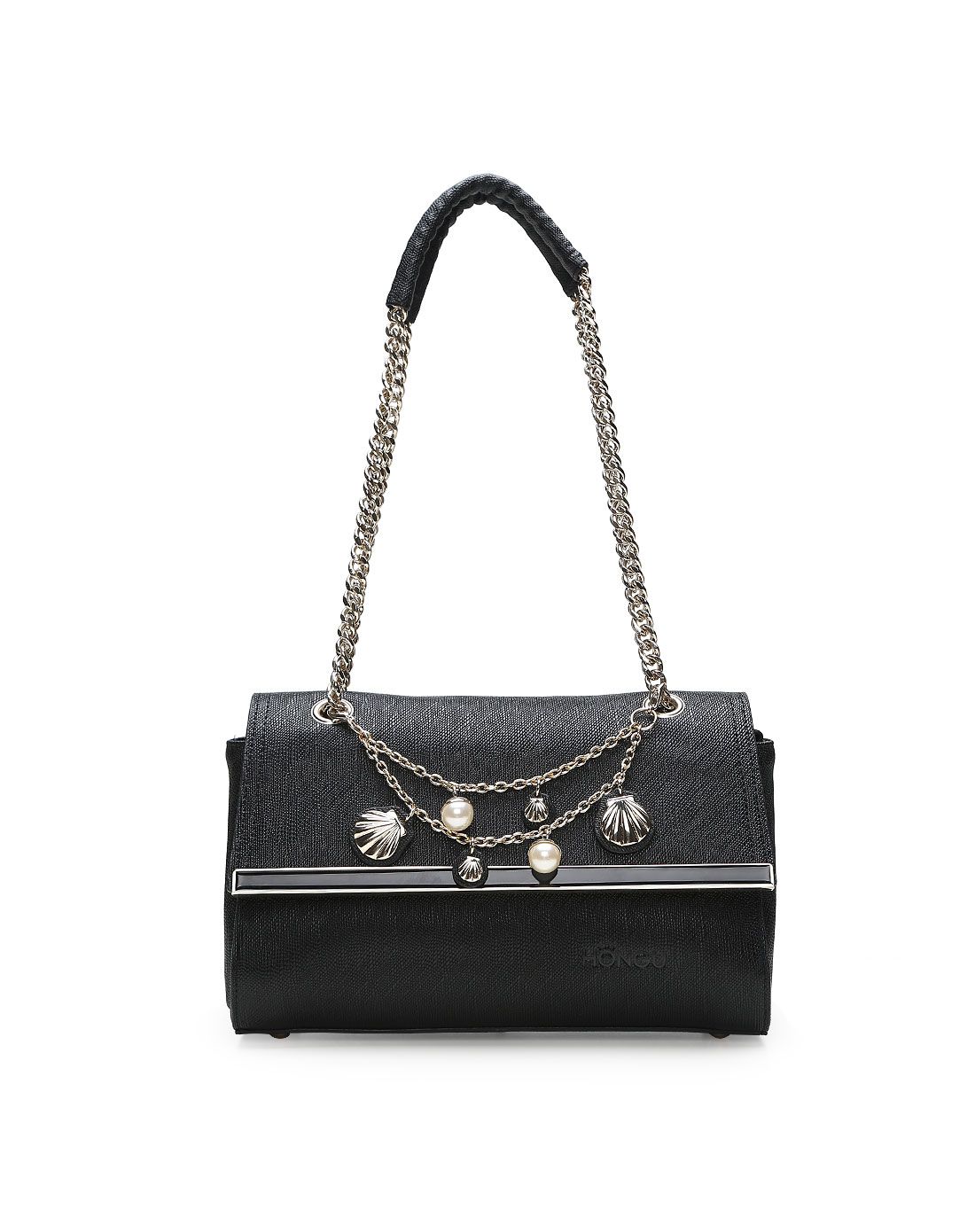 女款金属链条黑色单肩包