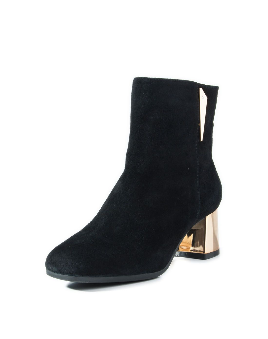 接吻猫kisscat女款深黑色羊反绒中跟矮靴k33735-01db-深黑色_唯品会