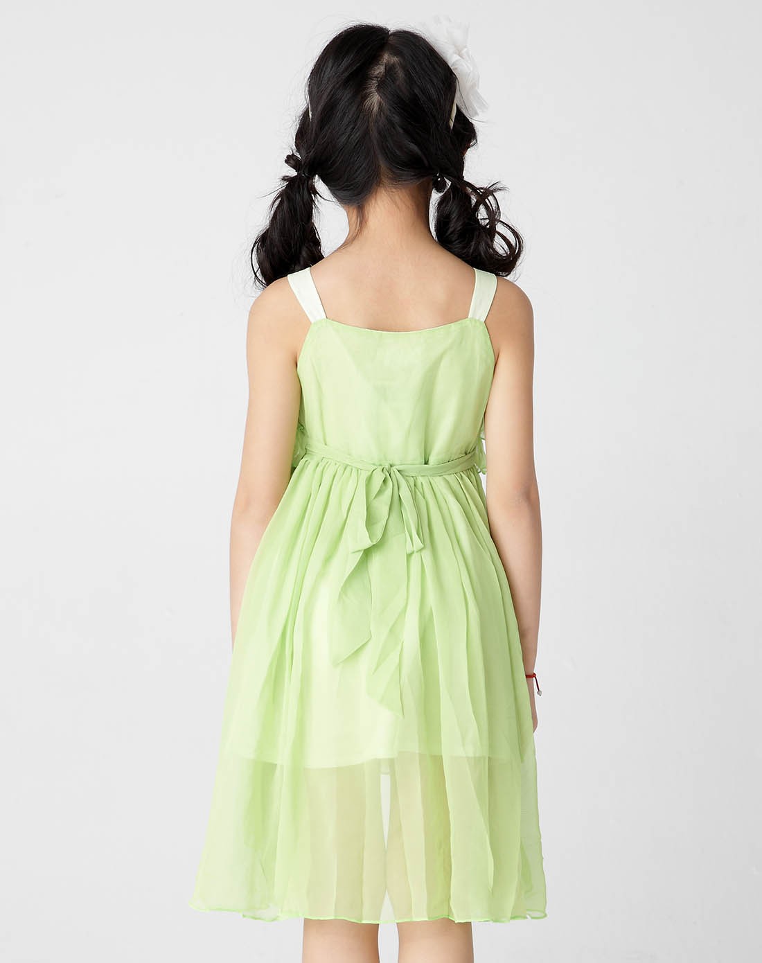 女童浅草绿吊带连衣裙