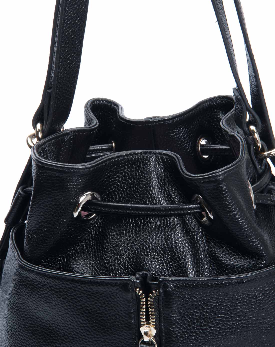 婉约时尚牛皮黑色单肩双肩水桶包