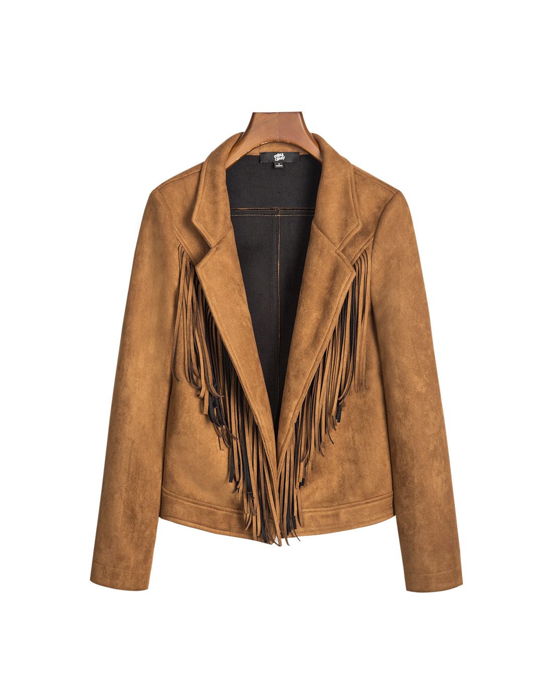 othercrazy深棕色 流苏拼接翻领短外套