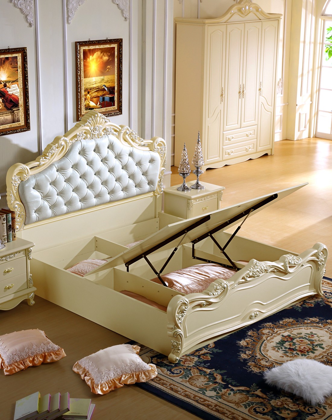 欧式风格皮艺实木板式高箱床1.8米