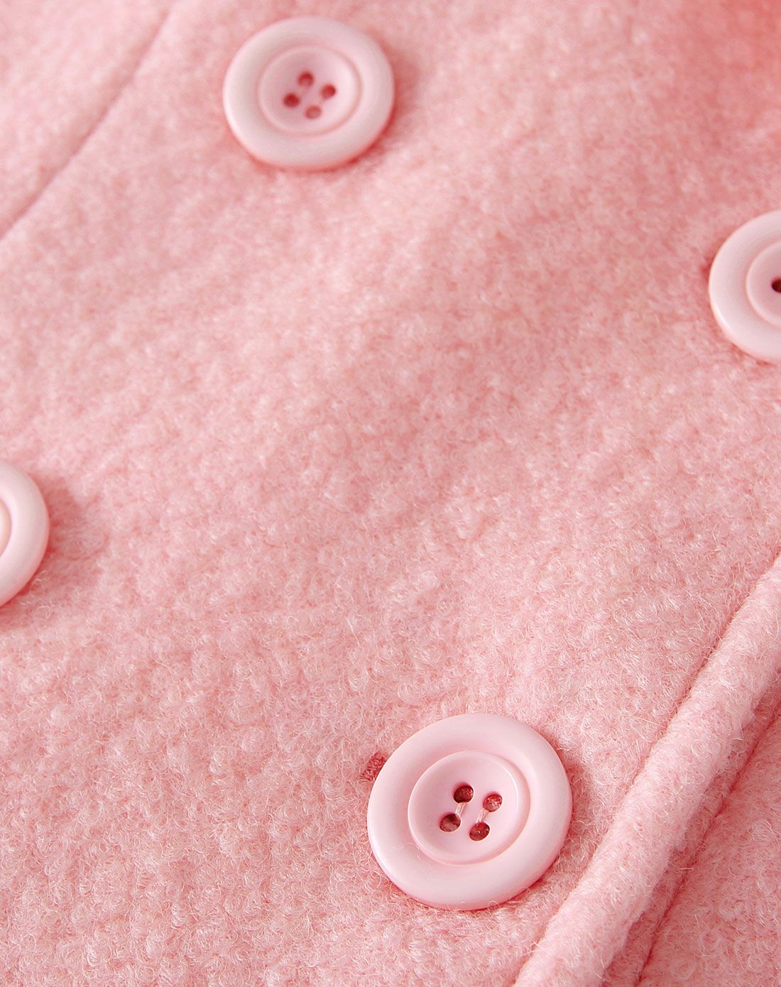 水粉色双排扣长袖毛呢外套