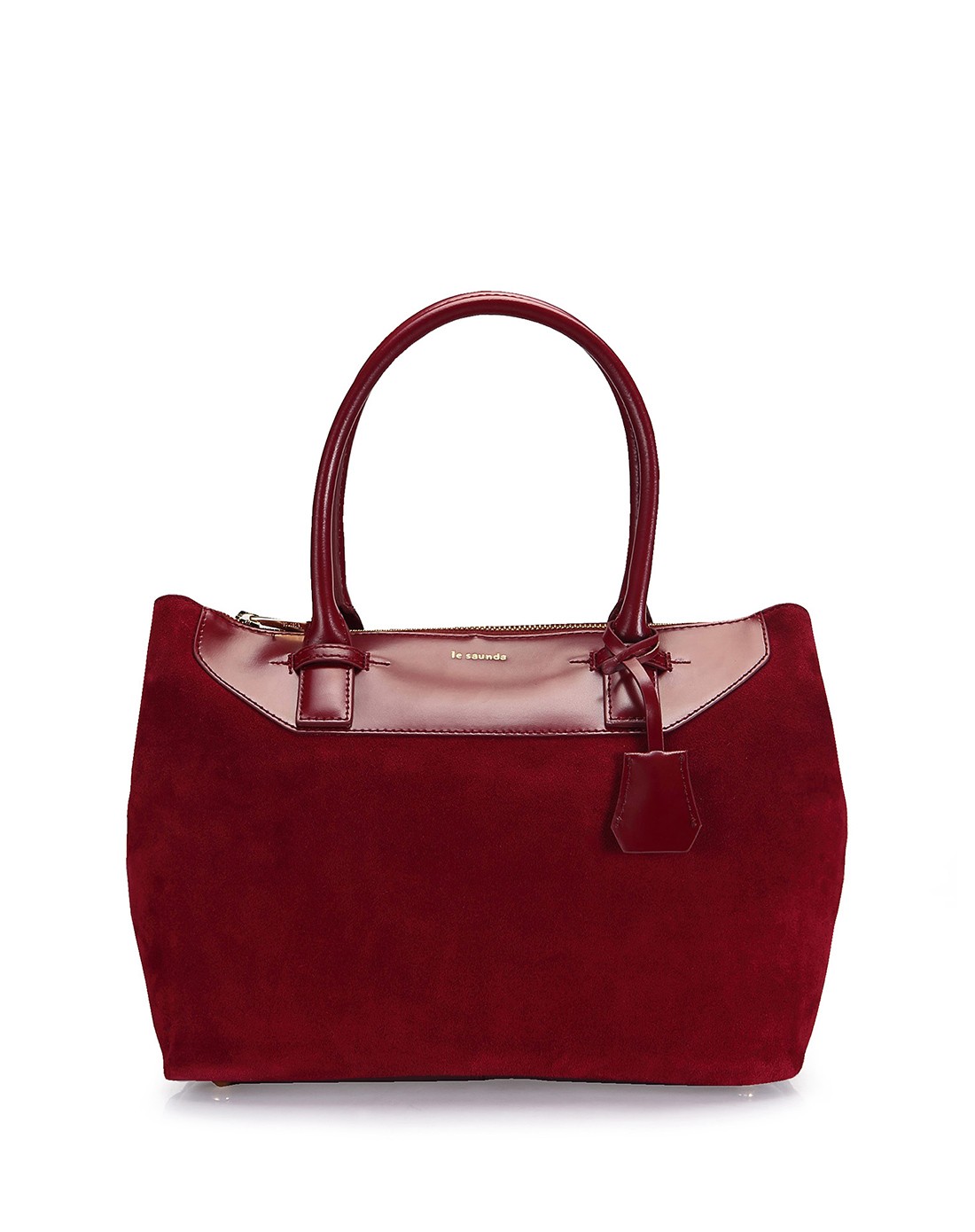 莱尔斯丹le saunda 专柜同款枣红色时尚拼接手拿包