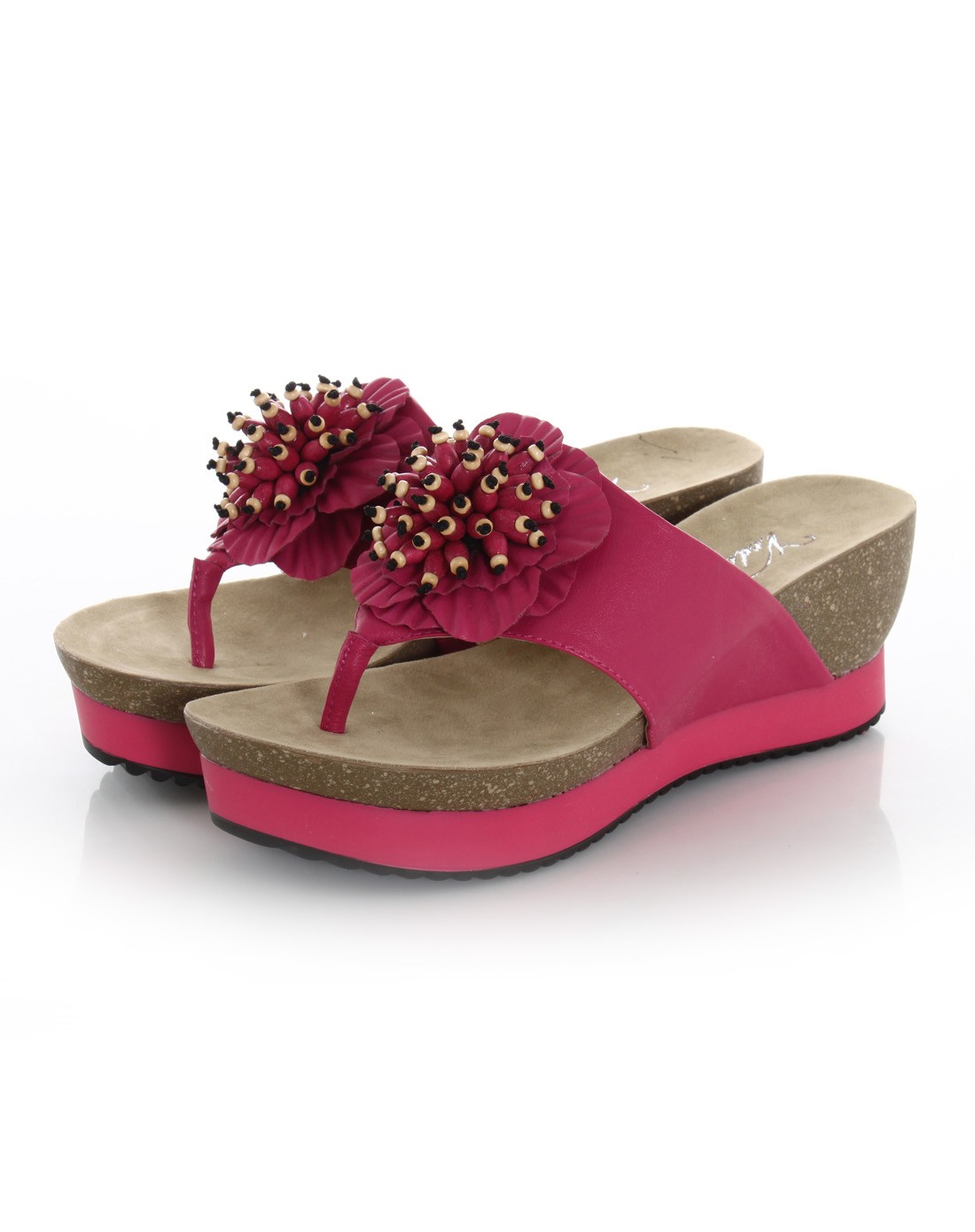 玫红色牛皮日韩拖鞋