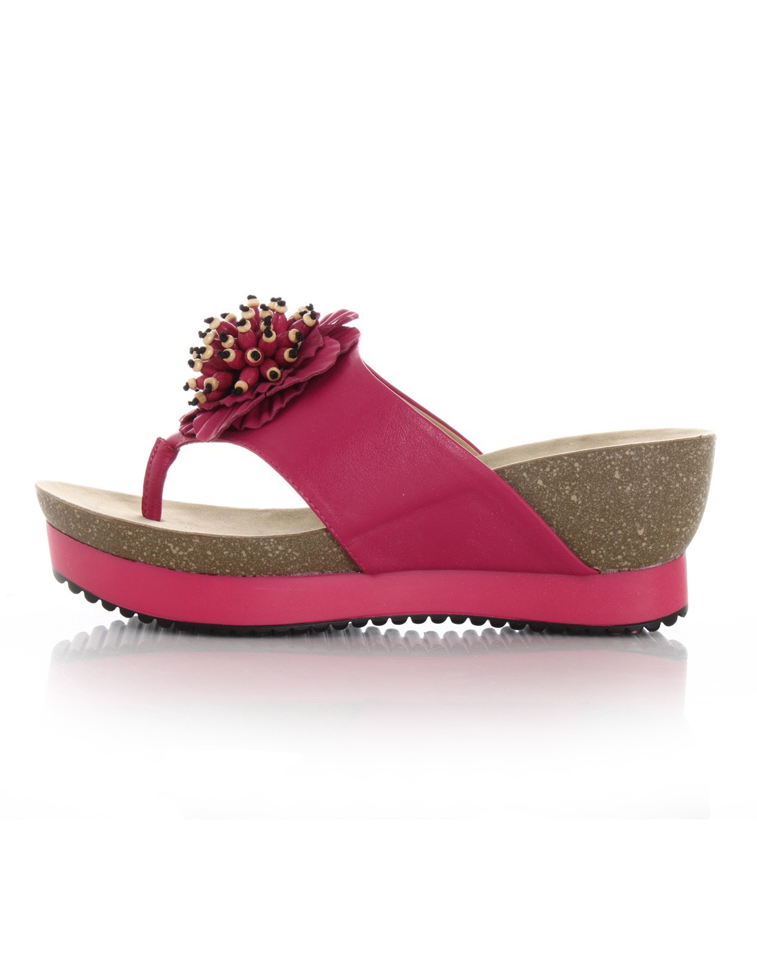 玫红色牛皮日韩拖鞋