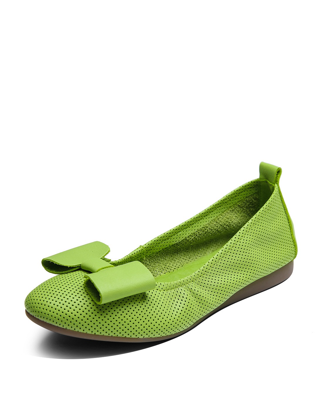 女款绿色头层牛皮低跟浅口单鞋