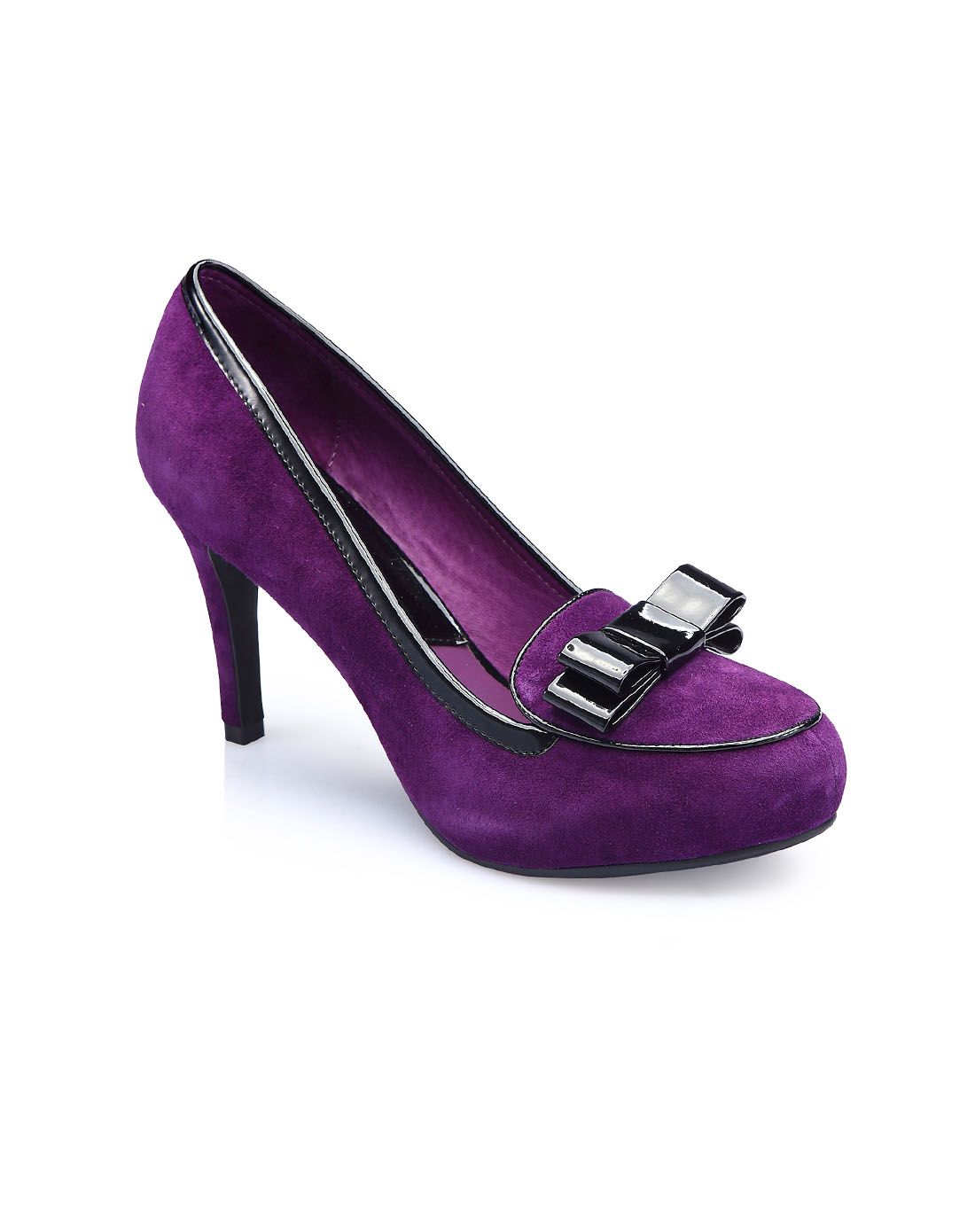 专柜同款紫色甜美蝴蝶结防水台细高跟单鞋