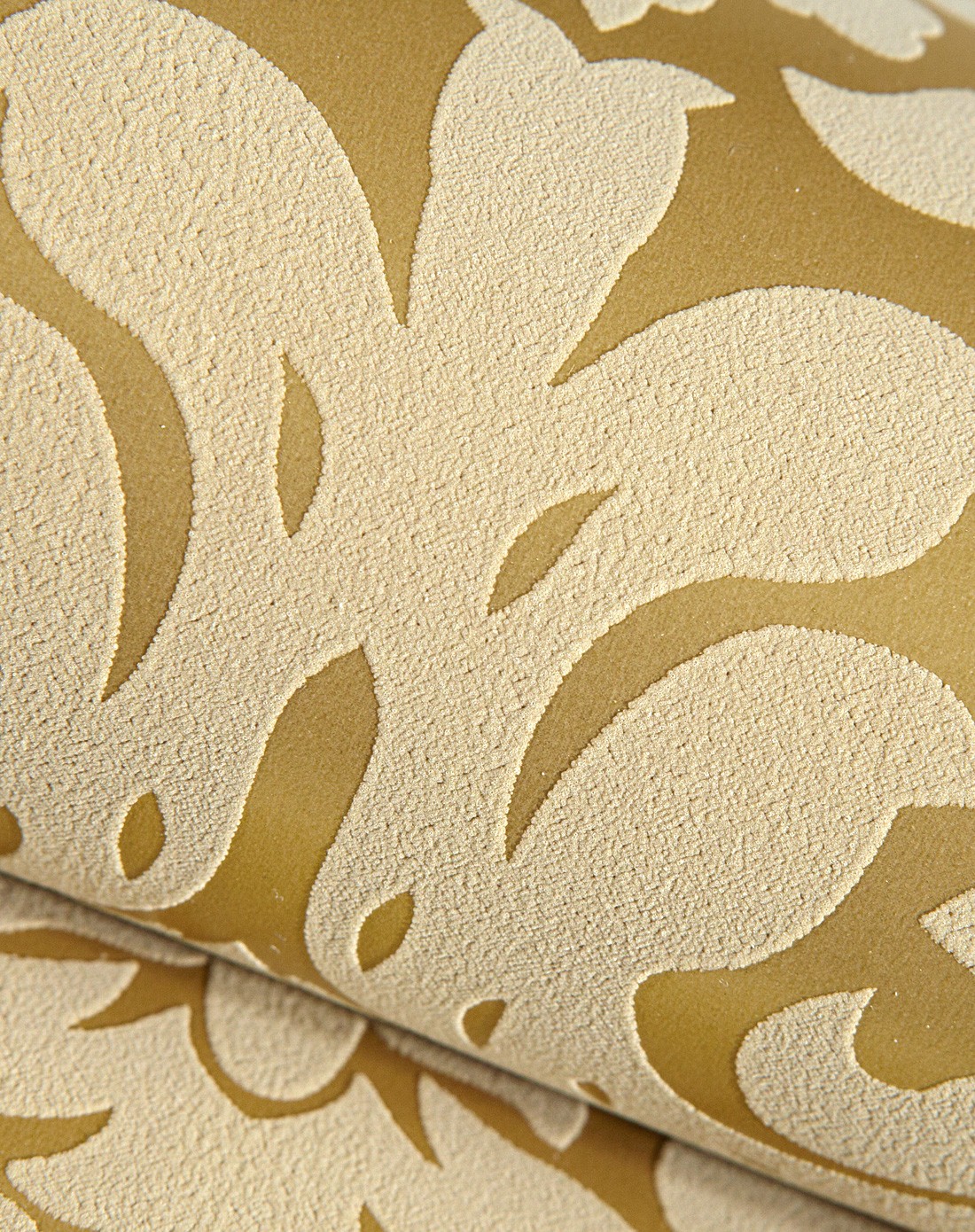 金黄色3d植绒欧式简约大马士革墙纸