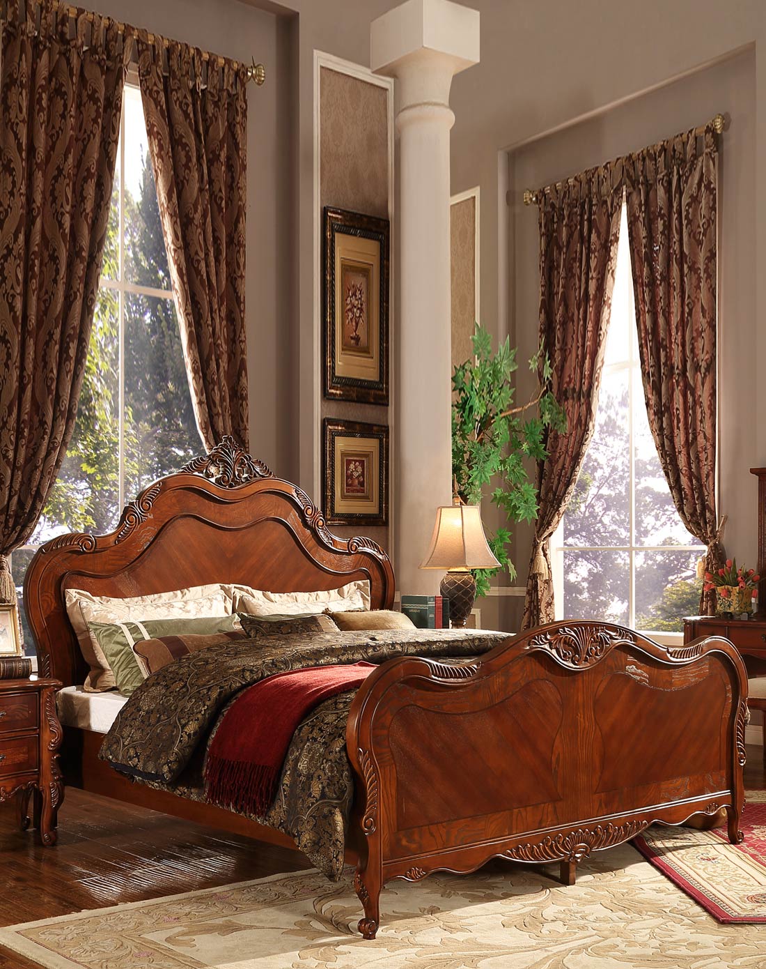 > 实木床美式复古雕花床 1.5m