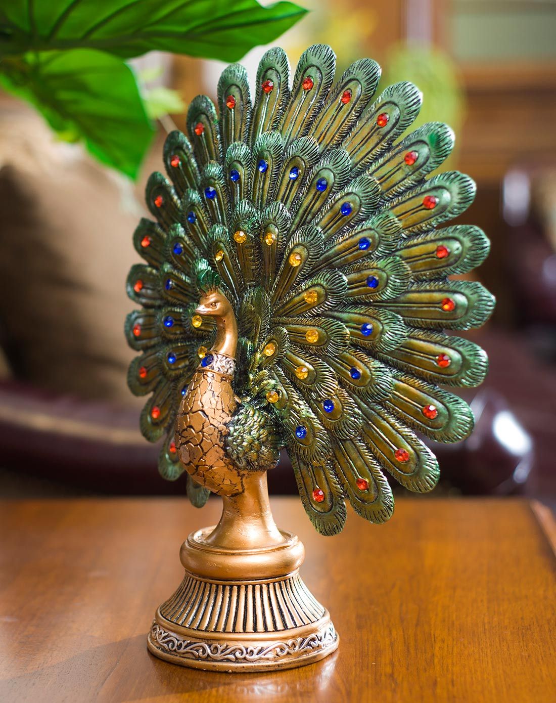 孔雀系列彩绘树脂开屏孔雀摆件