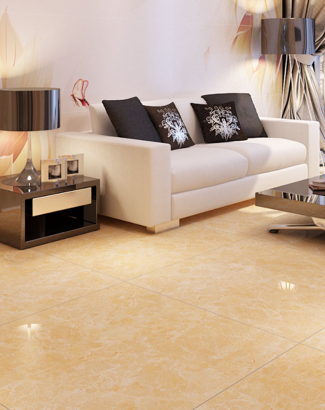 简约全抛釉金脉云石黄色800*800客厅地砖(5箱装)