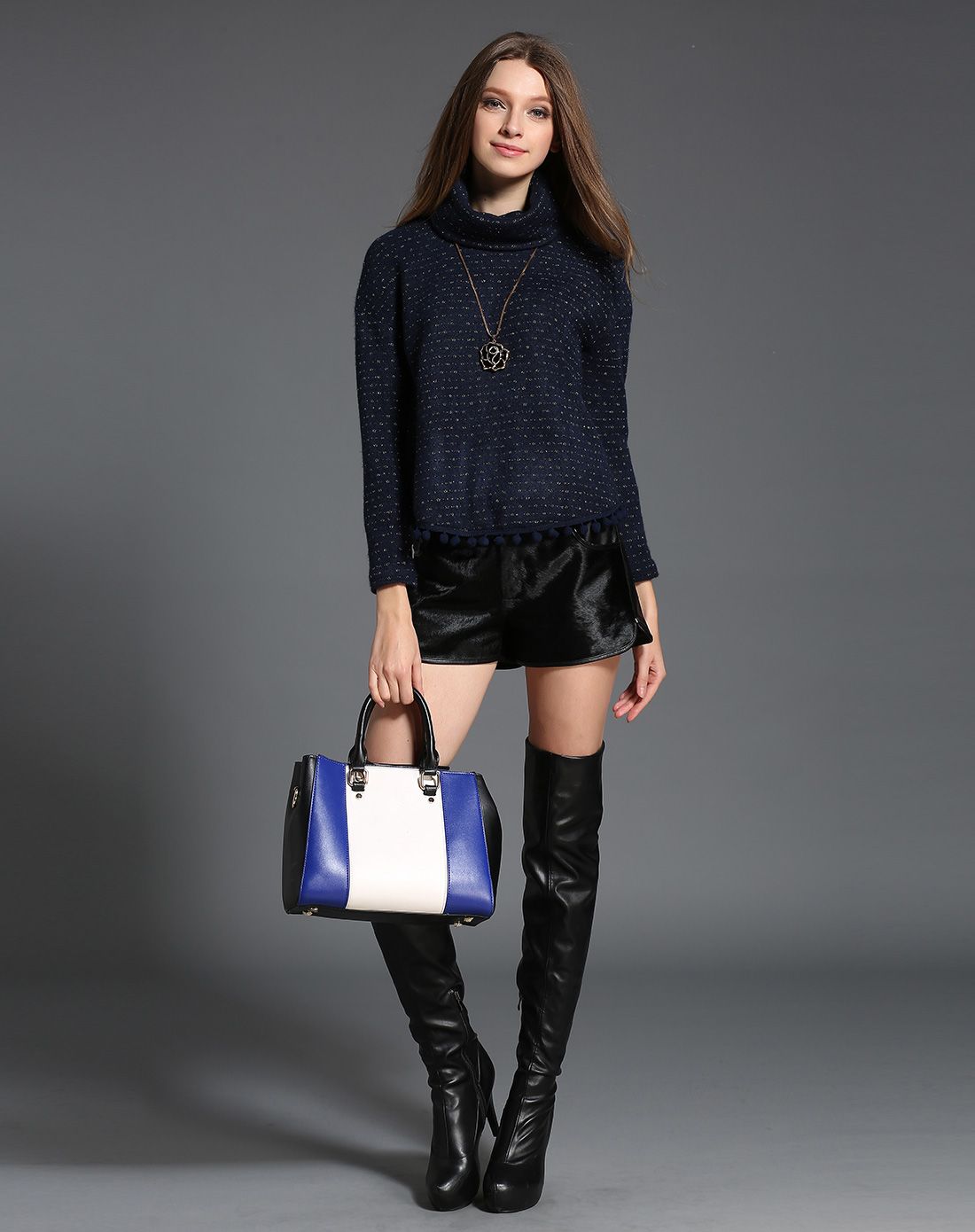 美莎帕mesappas宝蓝色高领毛织上衣ma19ds009138_唯品会