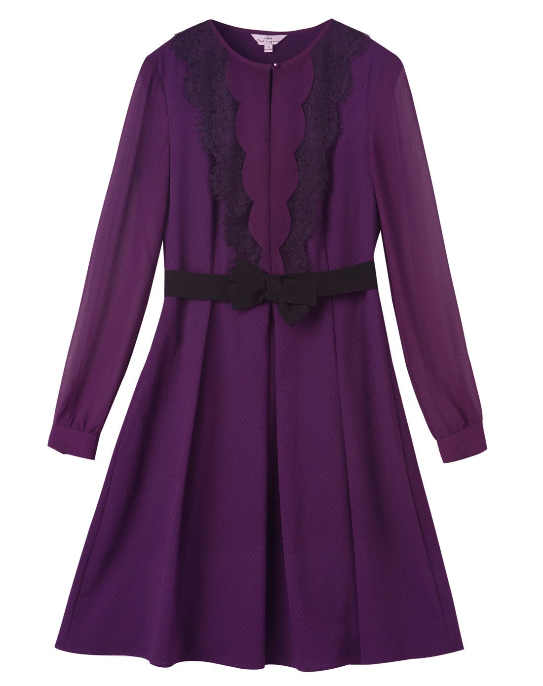 深紫色蕾丝蝴蝶结连衣裙