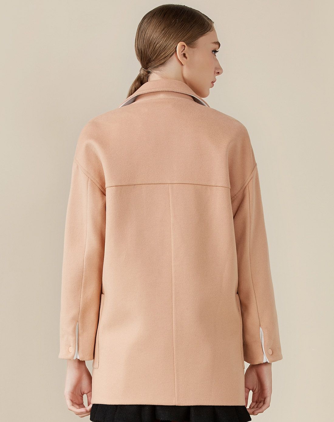 虾肉色欧美名媛淑女茧型大衣