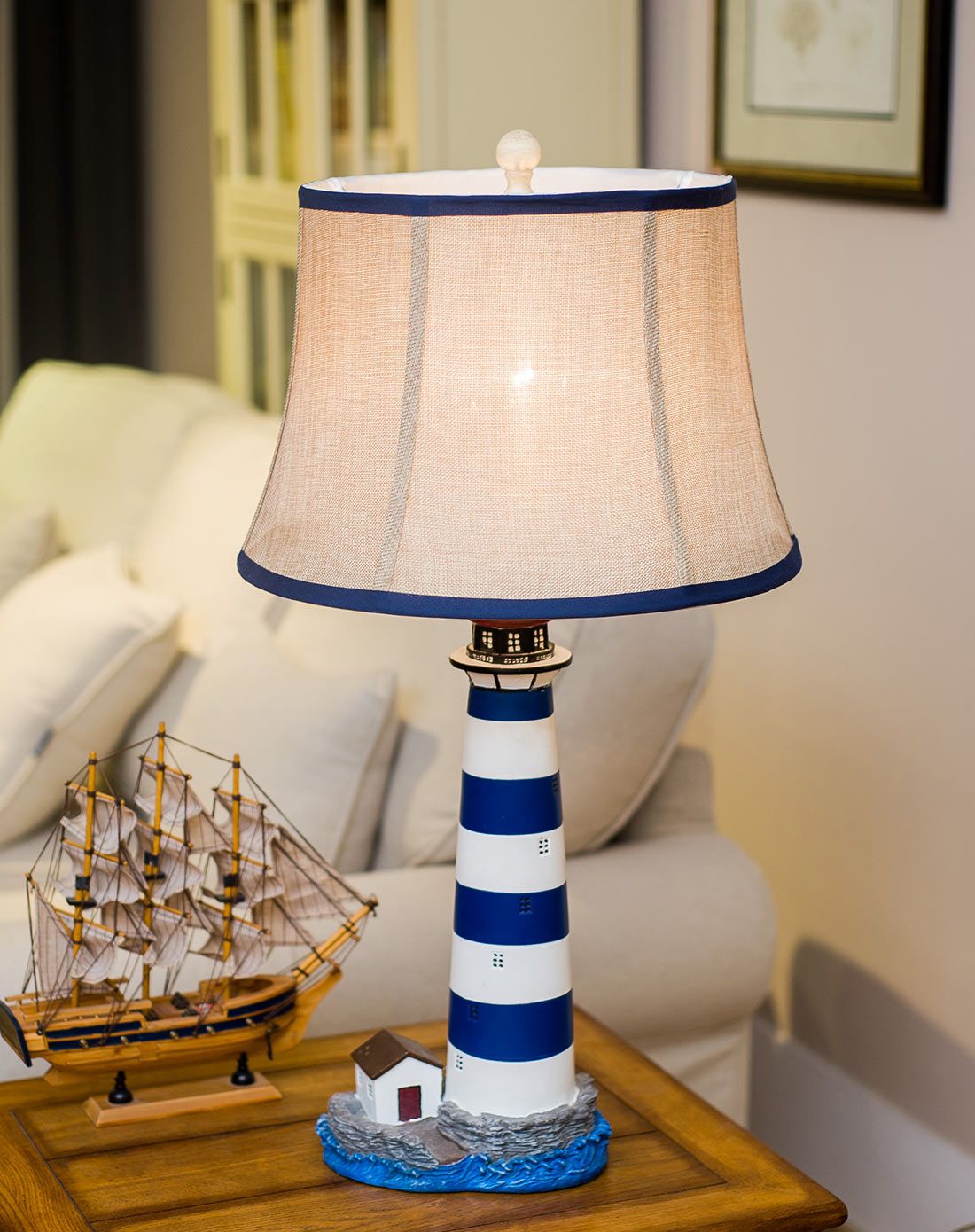 地中海美式乡村树脂灯塔台灯