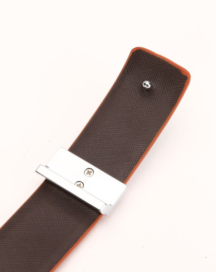 波斯丹顿男士黄色牛皮商务休闲平滑扣皮带b420111_唯品会