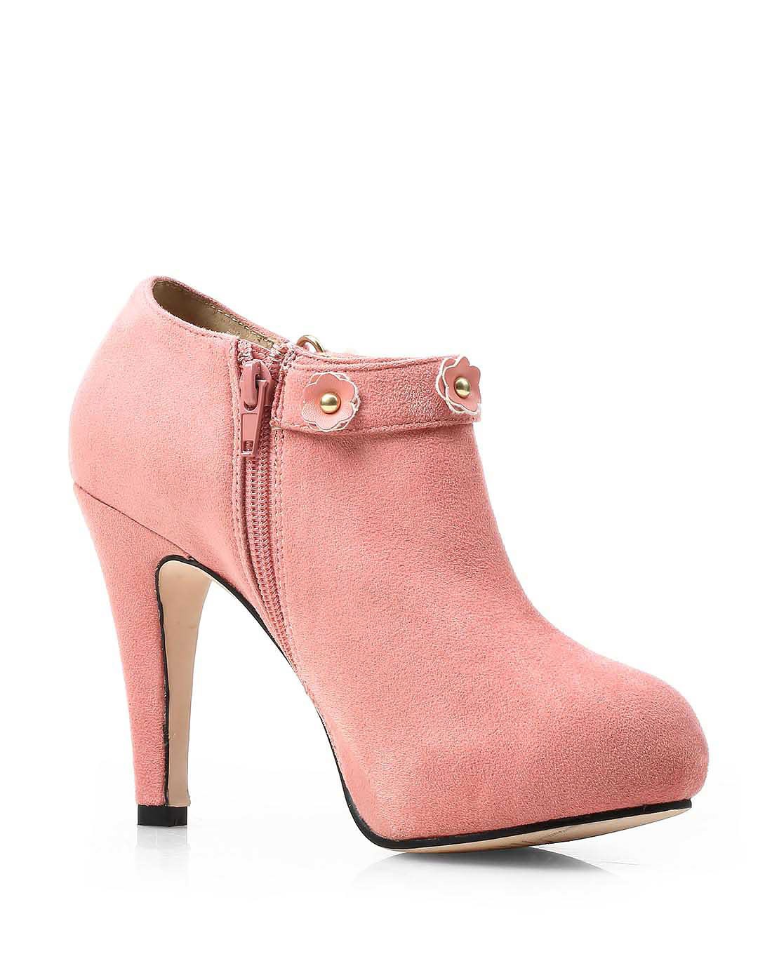 2015秋季新品-粉色-娇俏迷人梦幻甜美花朵防水台高跟裸靴