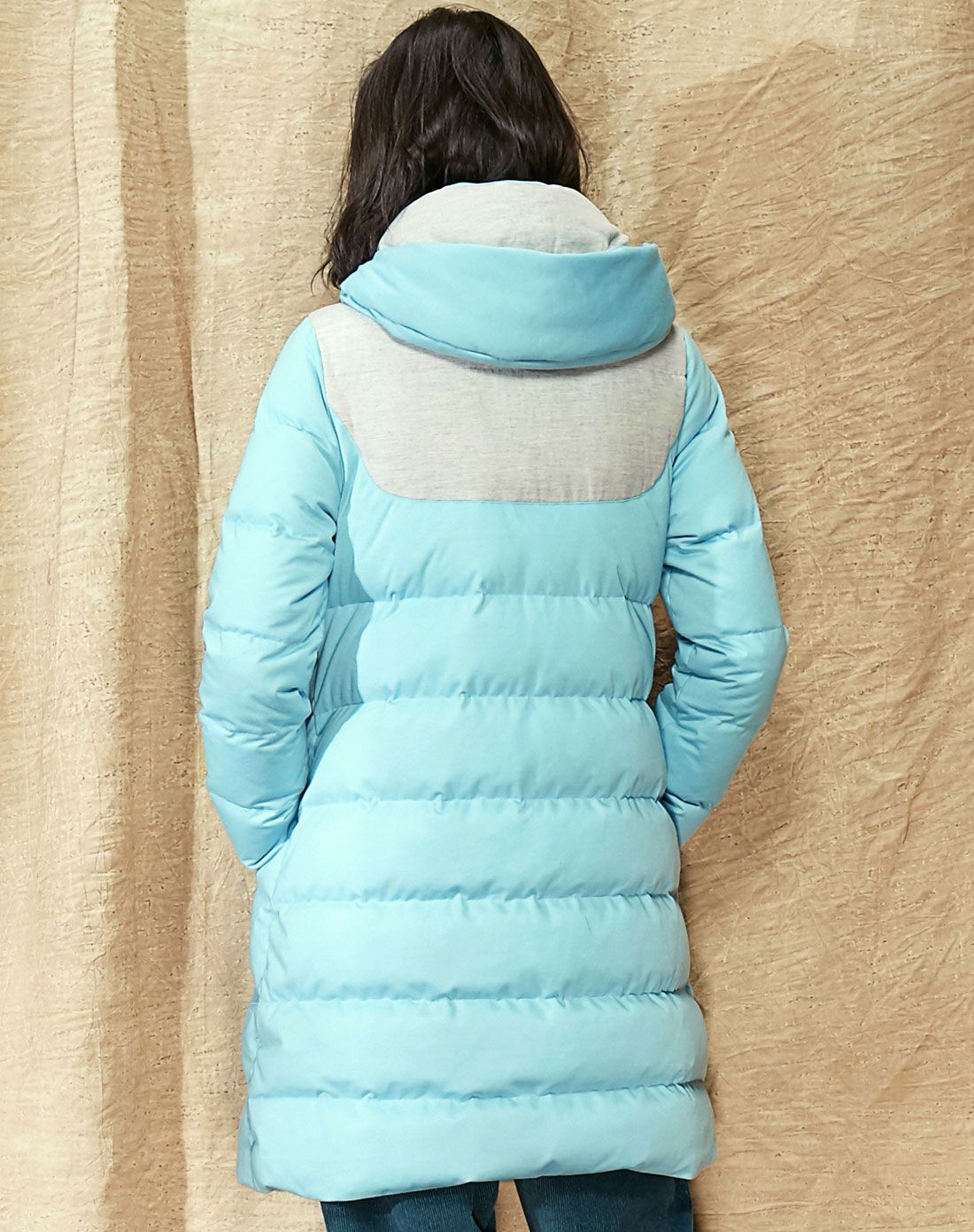 森宿sams tree女装专场 桑田巧克力 文艺撞色拼接连帽羽绒服