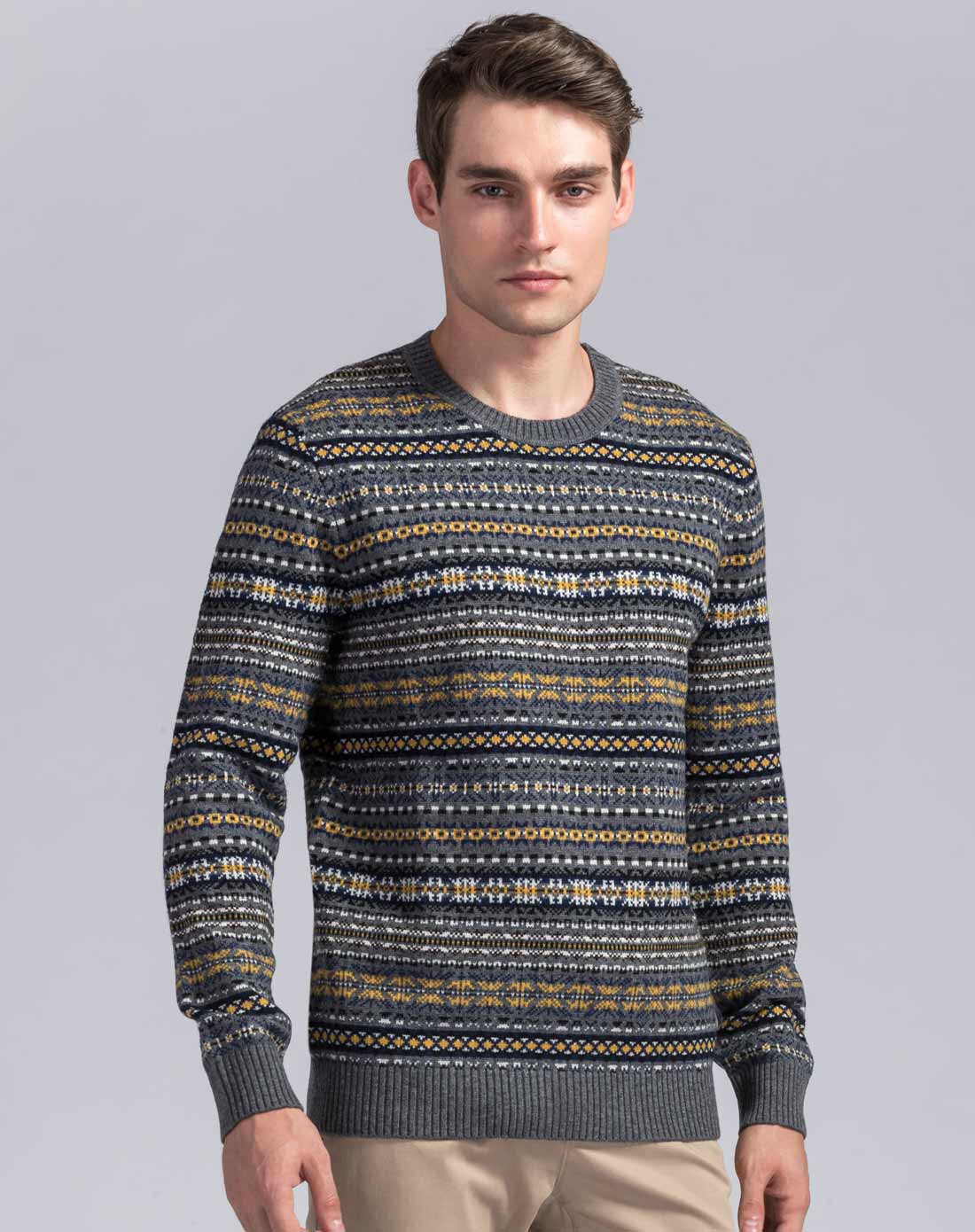 felix buhler男装羽绒专场全羊毛复古时尚印花魅力圆领羊毛衫f5427344