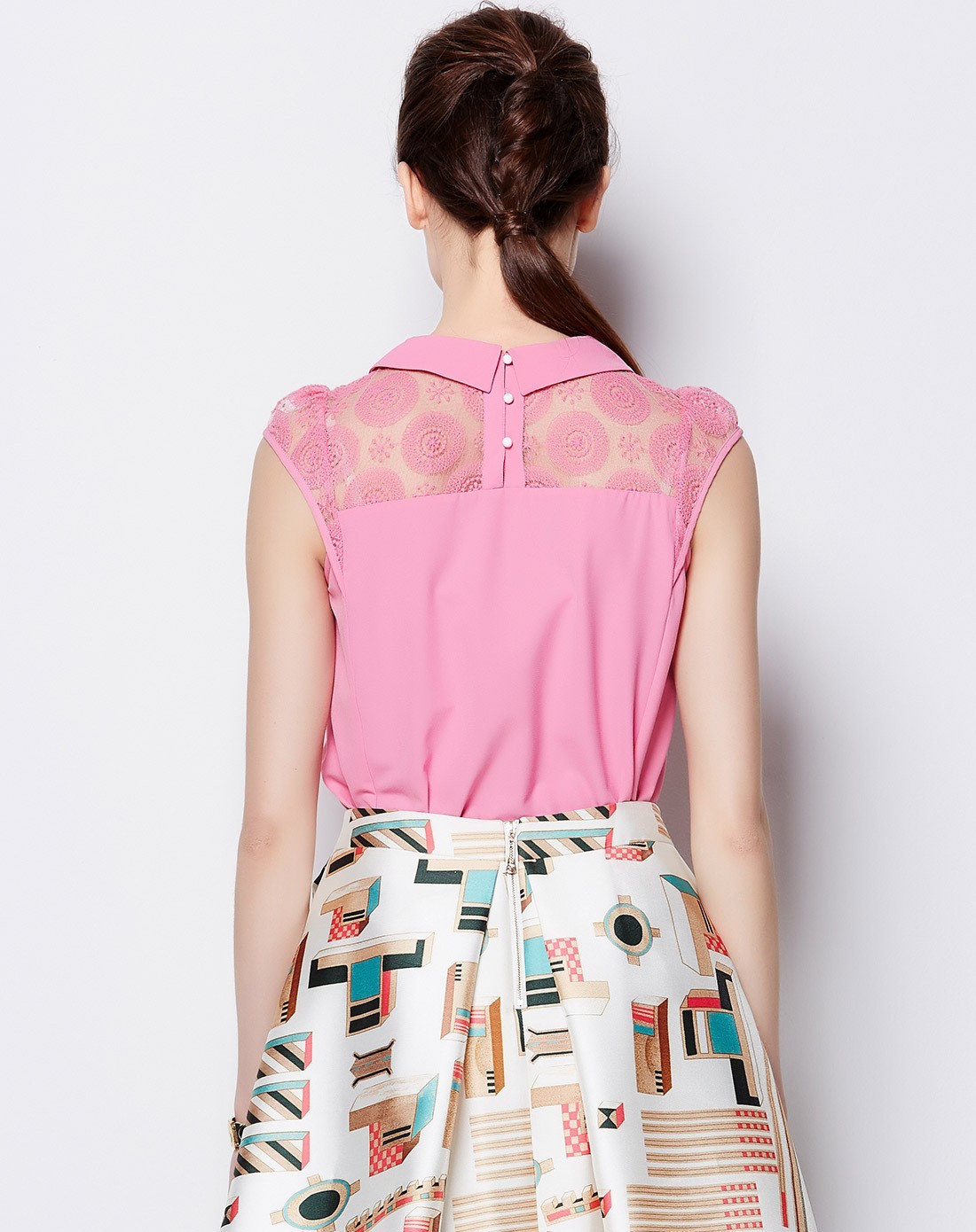 玫瑰红时尚百搭蕾丝雪纺衫