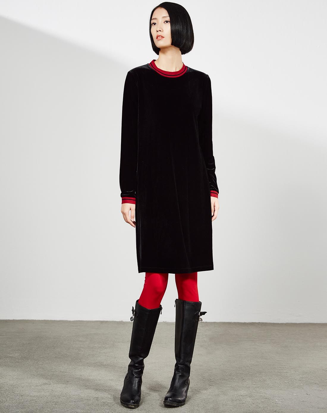 美式休闲丝绒h型连衣裙