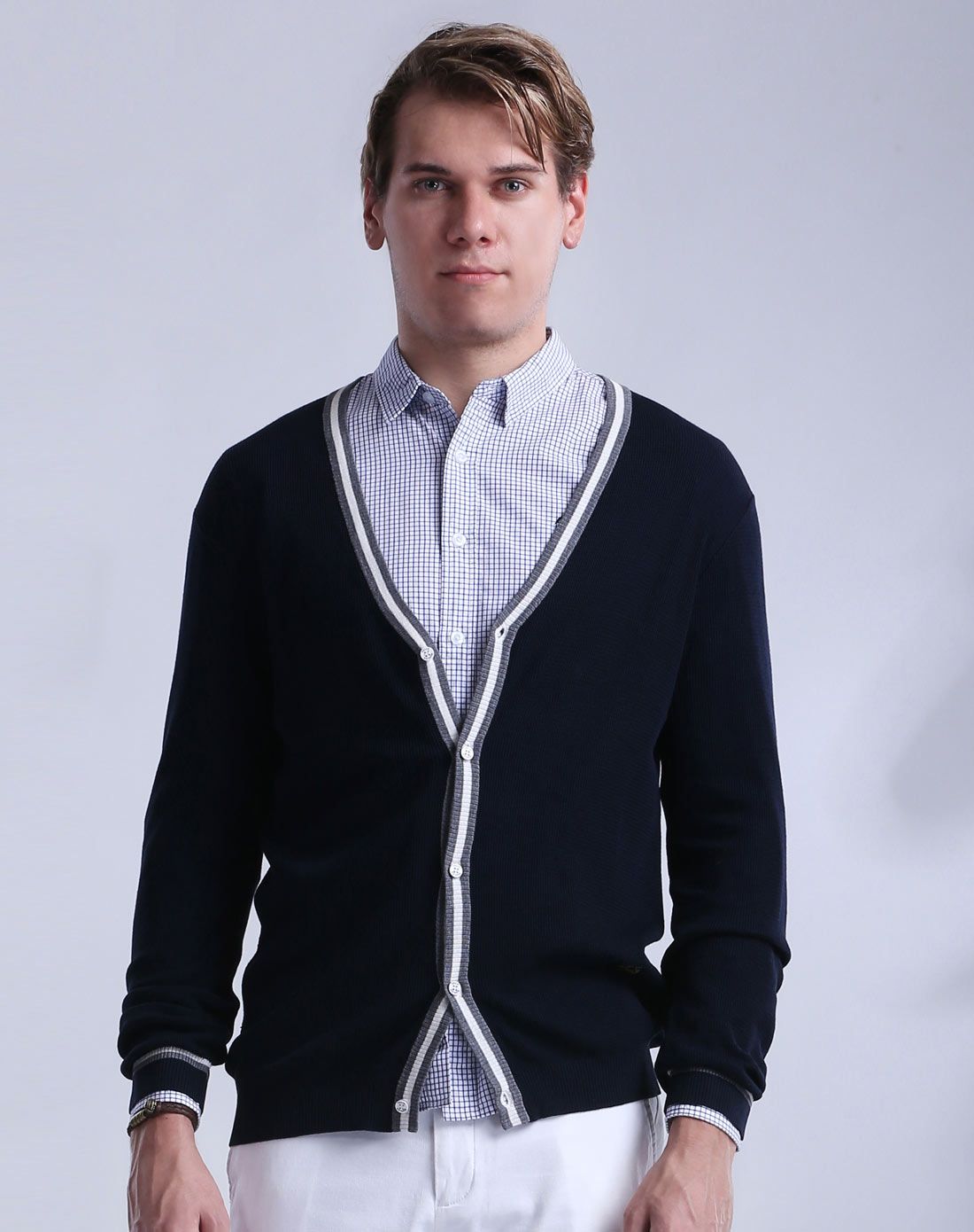 反季清仓-felix buhler宝蓝 桑蚕丝混纺棉麻长袖针织开衫f4129001-305