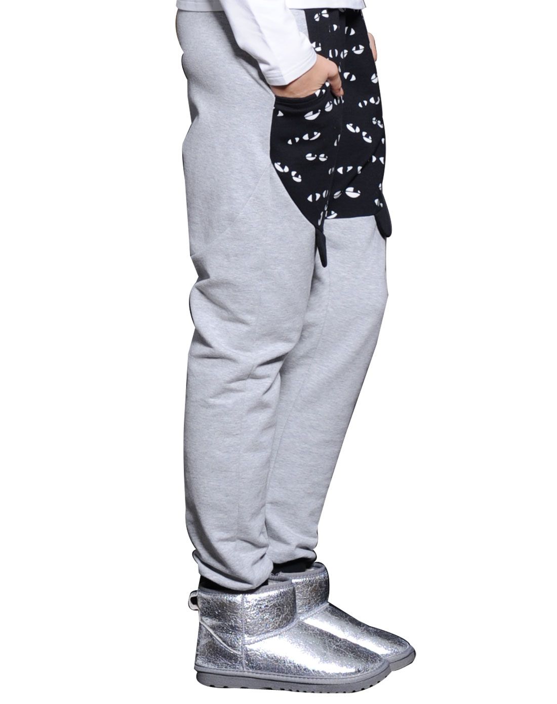 a02珍藏版花灰色潮流时尚眼睛图案个性长裤dtp6d0161pn807_唯品会