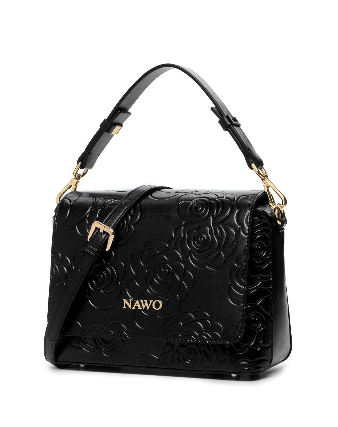 女士黑色牛皮印花山茶花时尚复古单肩手提包