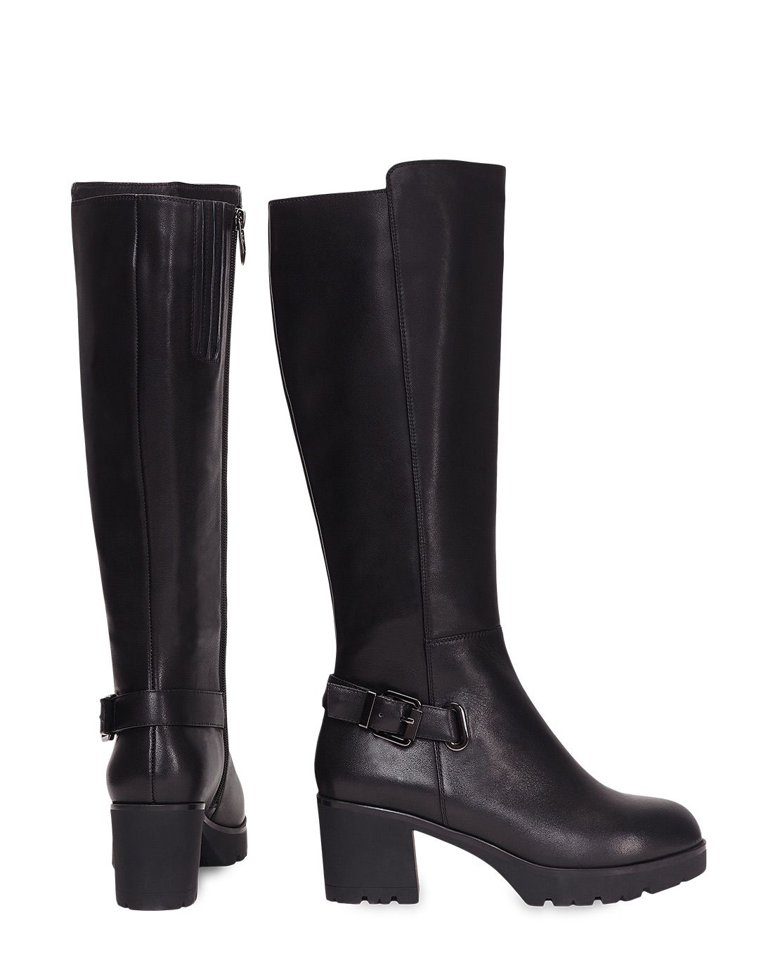 哈森15年新款黑色牛皮革高统靴