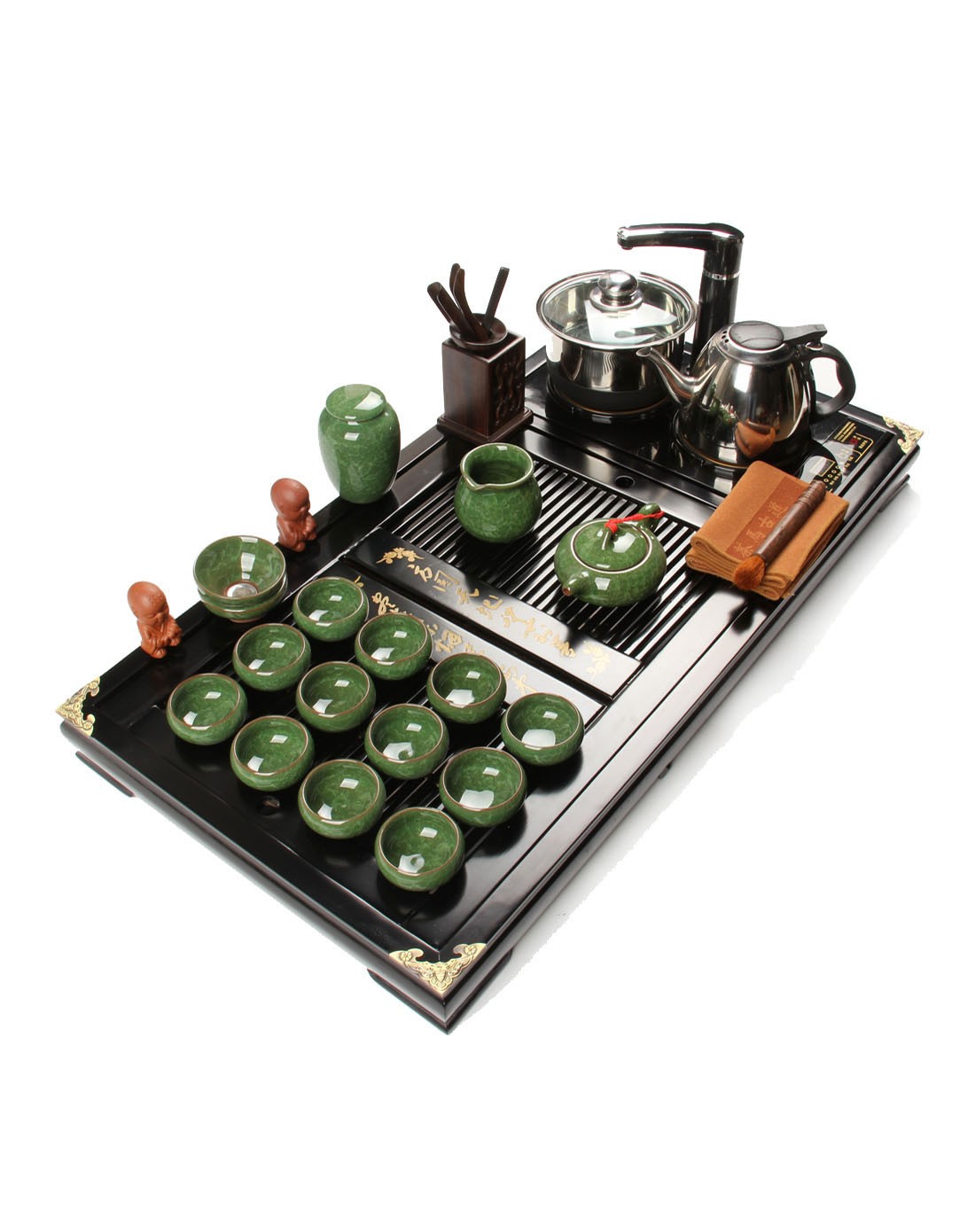 尚帝茶具专场双诗黑茶盘孔雀绿冰裂电磁炉套装s-2014w08h3d_唯品会