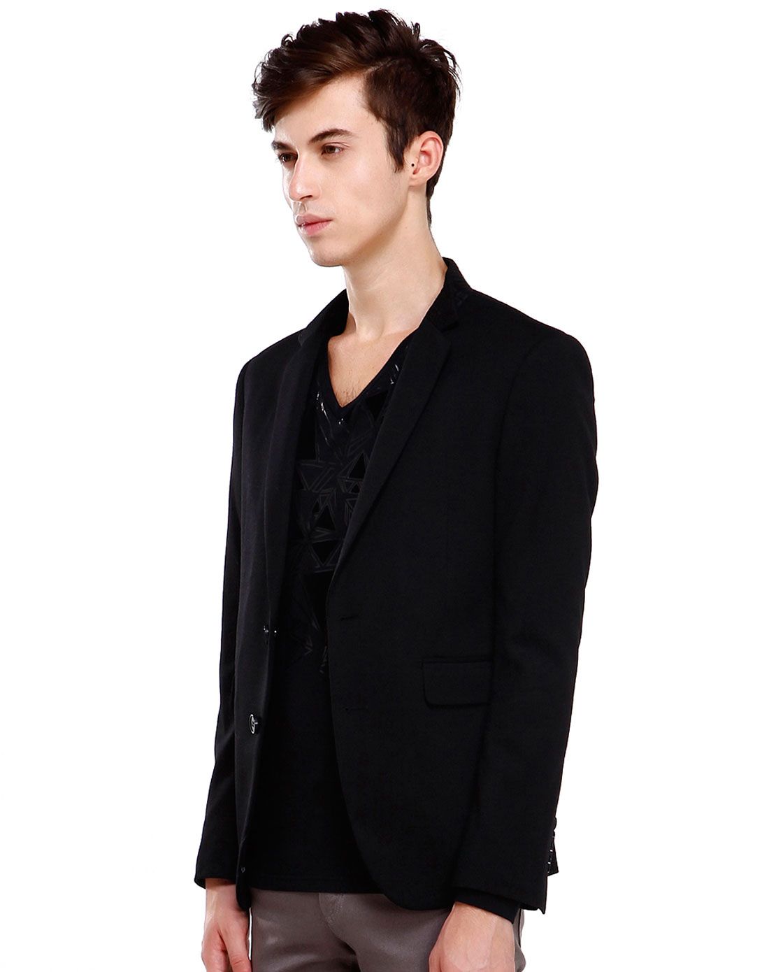 黑色优雅男士修身长袖西服