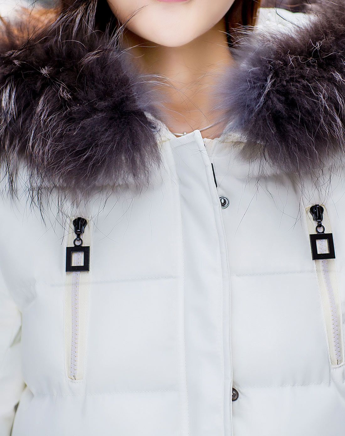 白色 韩版连帽大毛领棉服