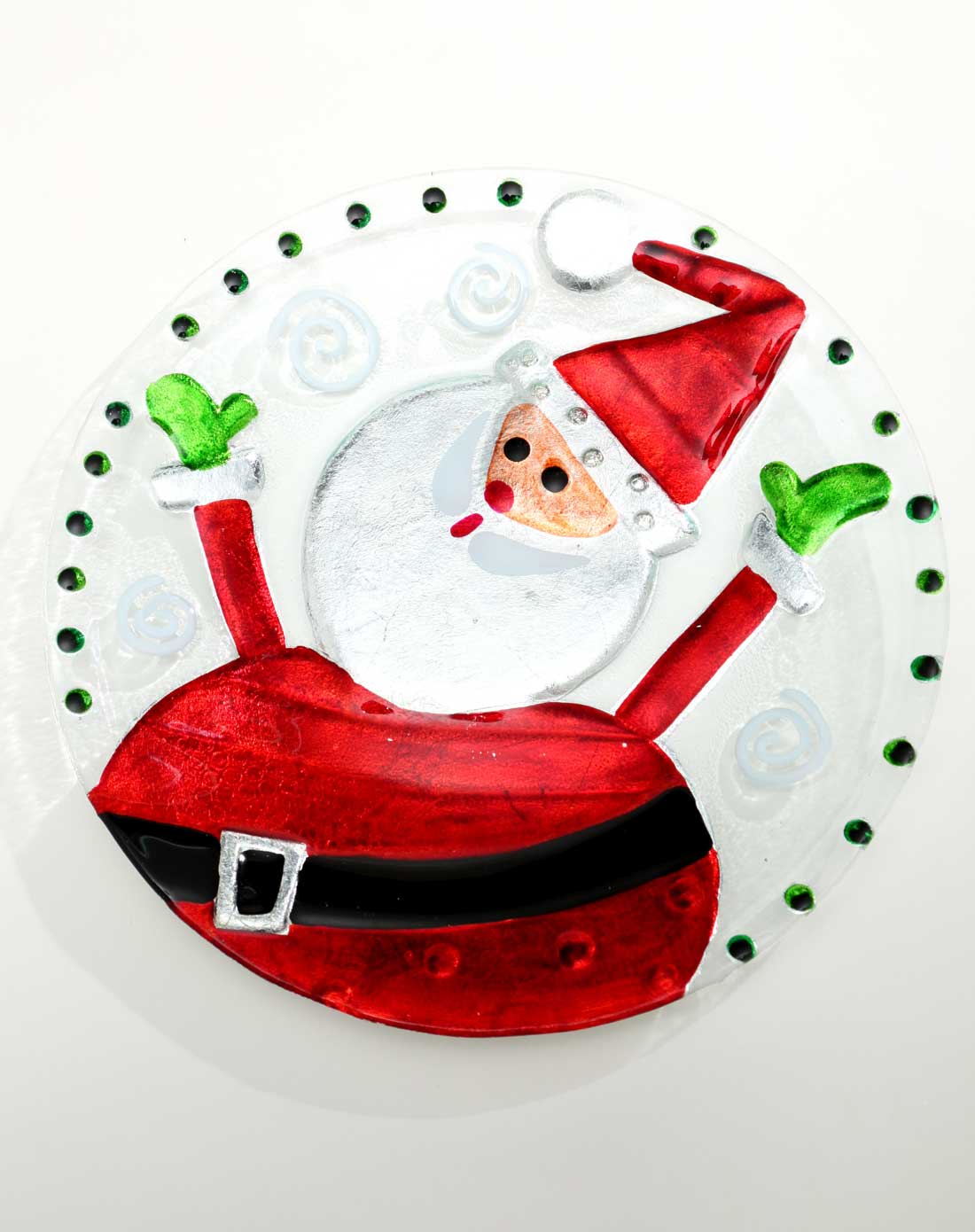 清仓手工彩绘贴银箔热熔玻璃果盘-雪人