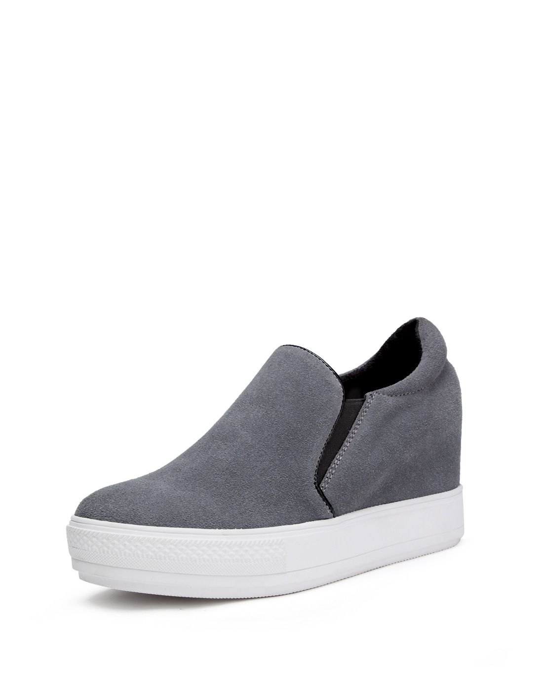 2015新款灰色内增高坡跟牛皮单鞋