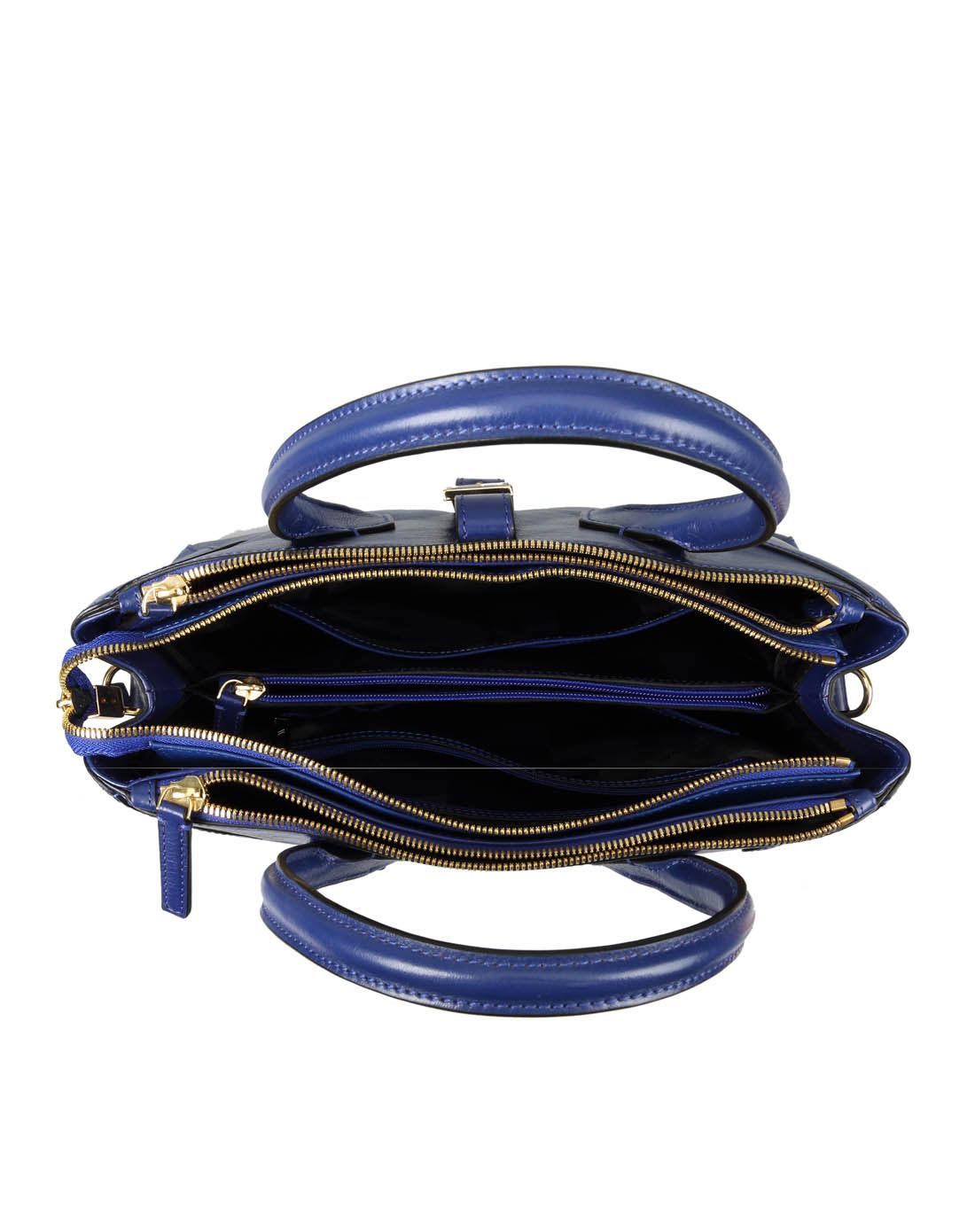 蓝色牛皮革女款手提包