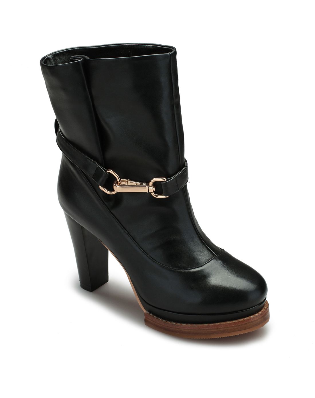 奥康女款黑色牛皮潮流软面骑士靴